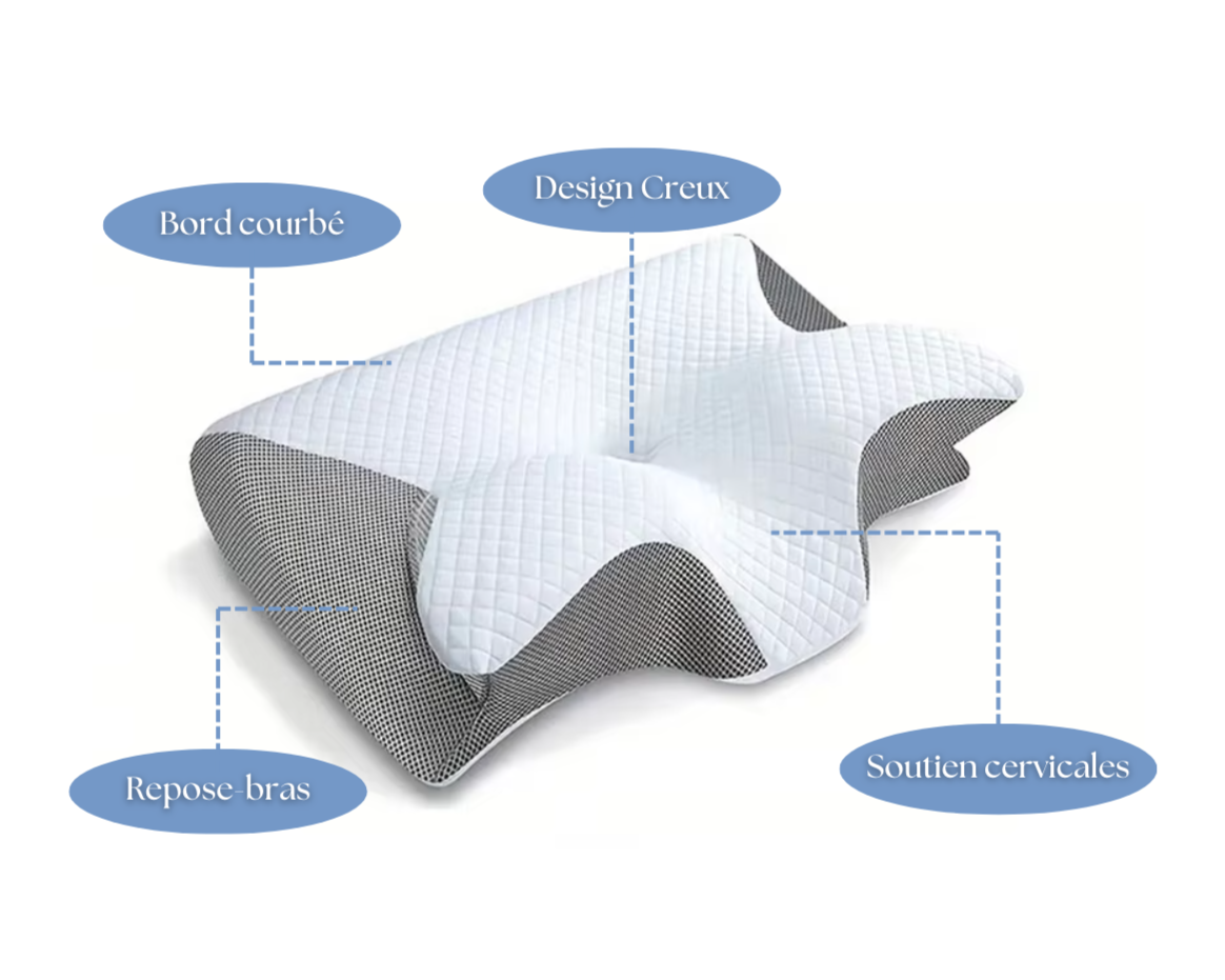 Oreiller Cervical Ergonomique 2-en-1 - Confort & Soutien Orthopédique Premium